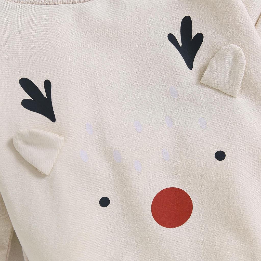 Рождественский наряд для малыша, комбинезон с круглым вырезом и принтом лося с длинными рукавами и шляпой, комплект из двух предметов для мальчиков и девочек