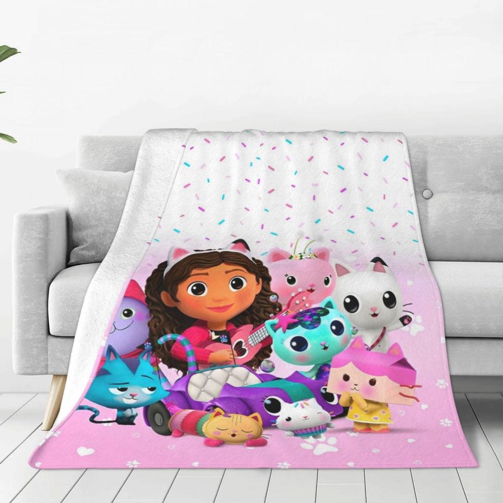 Gabbys Cartoon Dollhouses Kawaii Blankets Cute Anime Flannel Vintage Warm Throw Blanket for Home Restaurant Decoration Couch