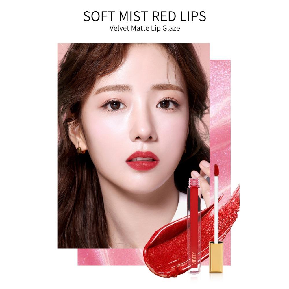 VIBELY Прозрачная бархатная матовая глазурь для губ с мелкими золотыми блоками, белая и долговечная, без окунаний в стаканчики с бликами красной глазури для губ.