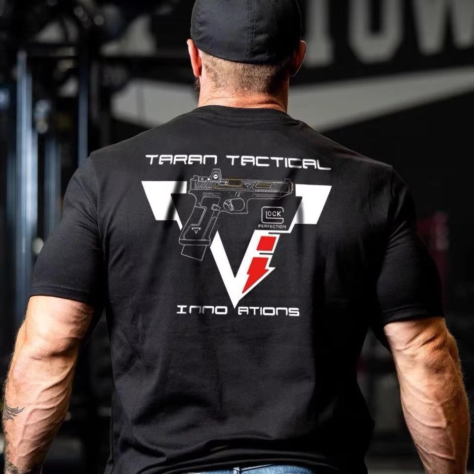 Унисекс Футболка с принтом Taran Tactical Innovations Tti Пистолет для соревнований Треугольник Молния Двусторонний принт Отметка Dck