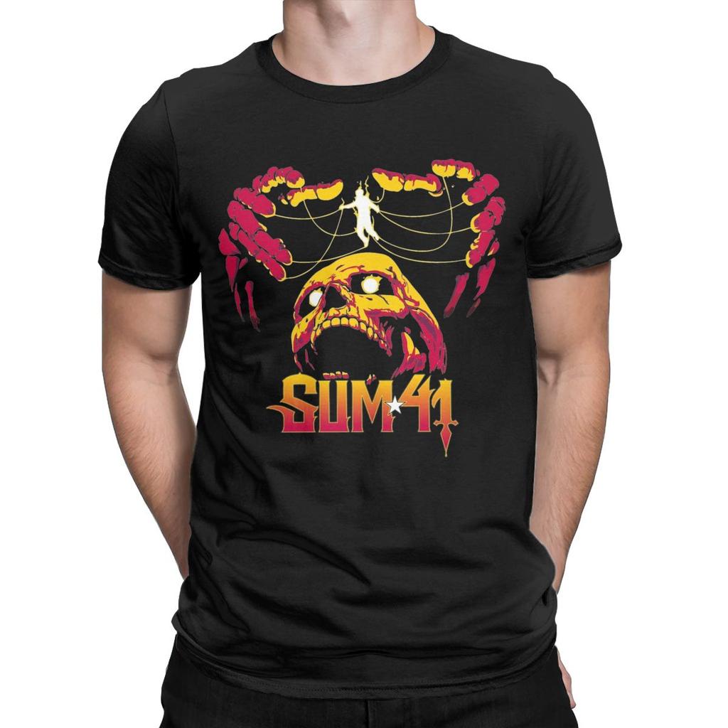 Мужская футболка The String Skull Sum 41 Band SUM41 Панк Смешная Хлопковая Футболка с Круглым Вырезом и Коротким Рукавом Футболки Топы с Графическим Принтом