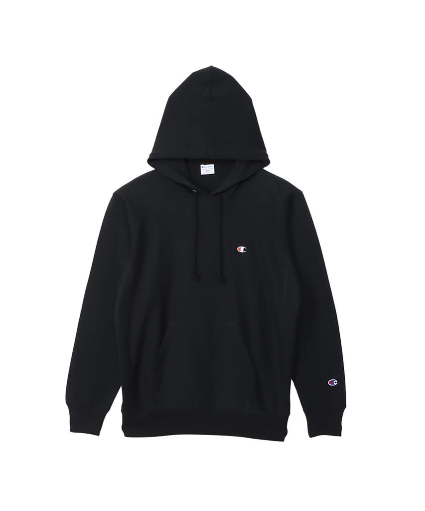 Parka Long Sleeve Cotton 10oz Relax Fit Fleece Embroidery One Point Logo Reverse Hooded Sweatshirt REVERS Midnight Black L [Champion] 100% Weave(R)