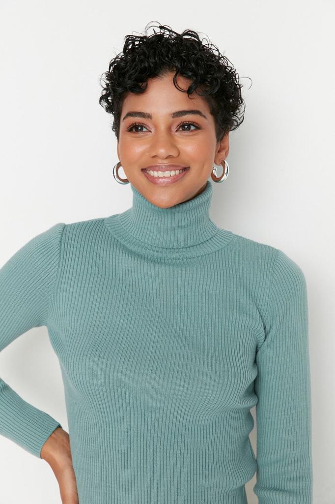 Women's Elegance Style Sweater Green Basic Turtleneck Knitwear Sweater