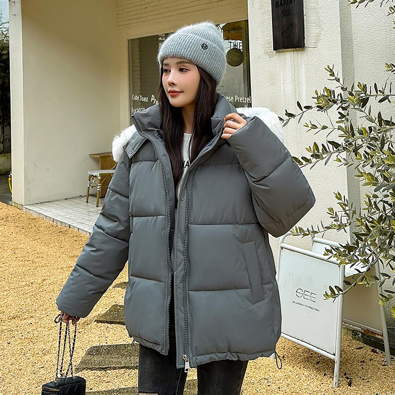 Women Autumn Winter Soild Color Thicken Outwear Cotton Padded Hooded Warm Real Fur Jacket Coat