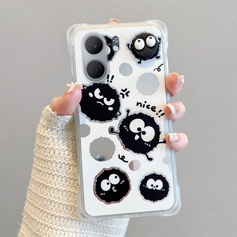 KEYSION Crossbody Strap Phone Case for OPPO A5X 5G Cute Cartoon Long Lanyard Mirror Shockproof Cover for OPPO A5X