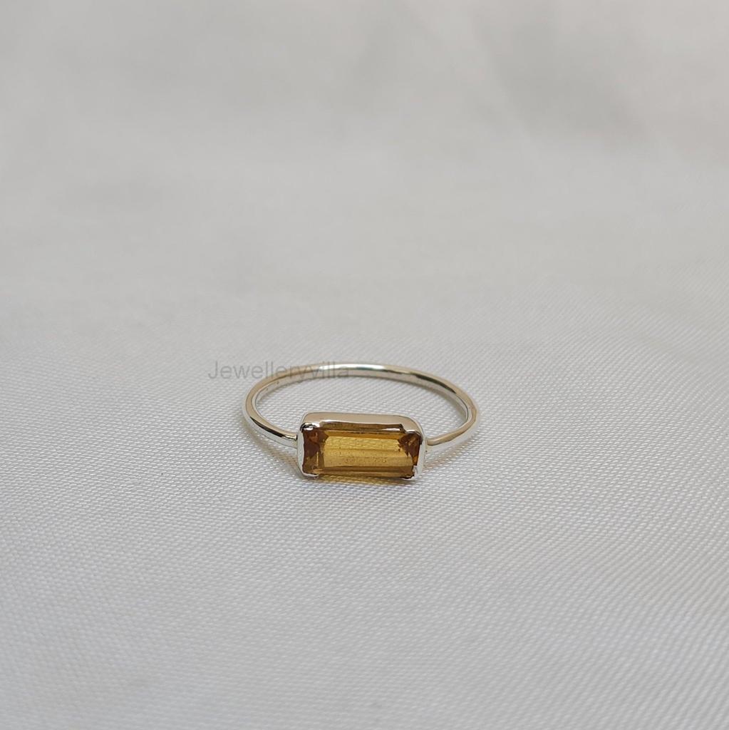 Кольцо с цитрином в форме багета, камень ноября, 925 пробы, серебряные кольца, ювелирные изделия