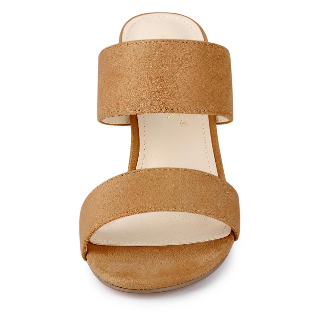 Женские летние шлепанцы-мюли Allegra K на блочном каблуке с открытым носком, цвет верблюжий, размер 23,5 см