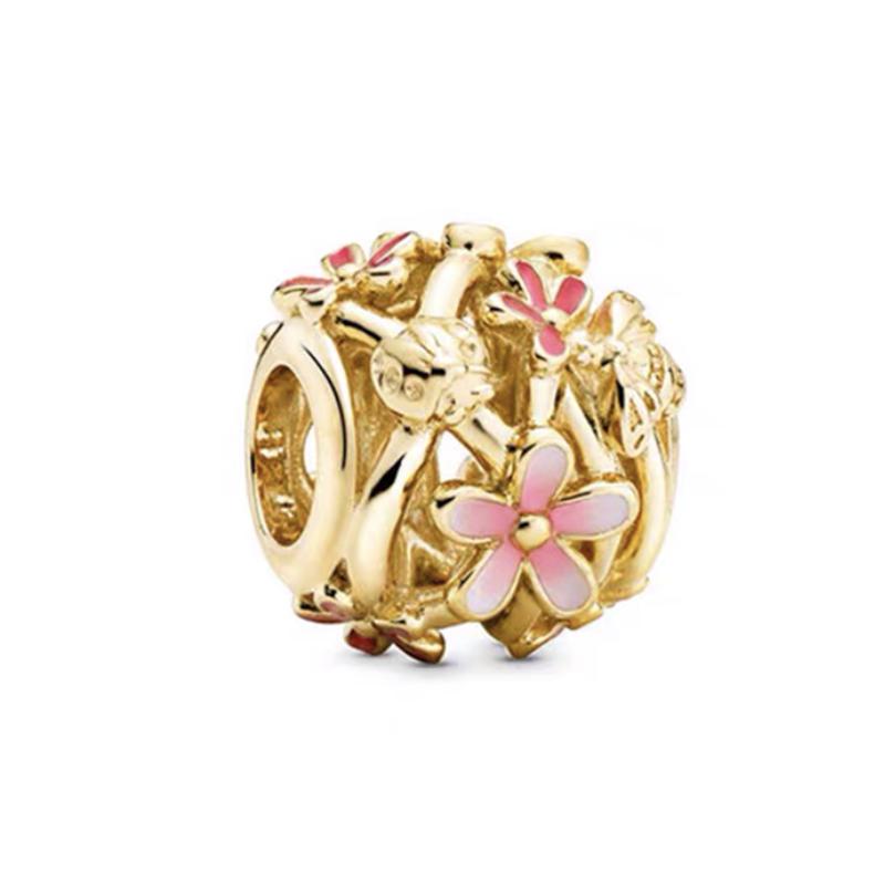 Gold Plated Sparkling Family Tree Charm Bead Fit Original Bracelet Fine Jewelry Cherry Blossom Love Letter Envelope Dangle