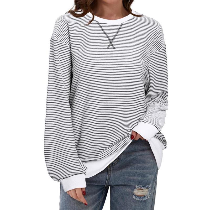 Осенне-зимняя толстовка с капюшоном, полосатым узором, круглым вырезом, длинными рукавами, футболка с цветными блоками, топ