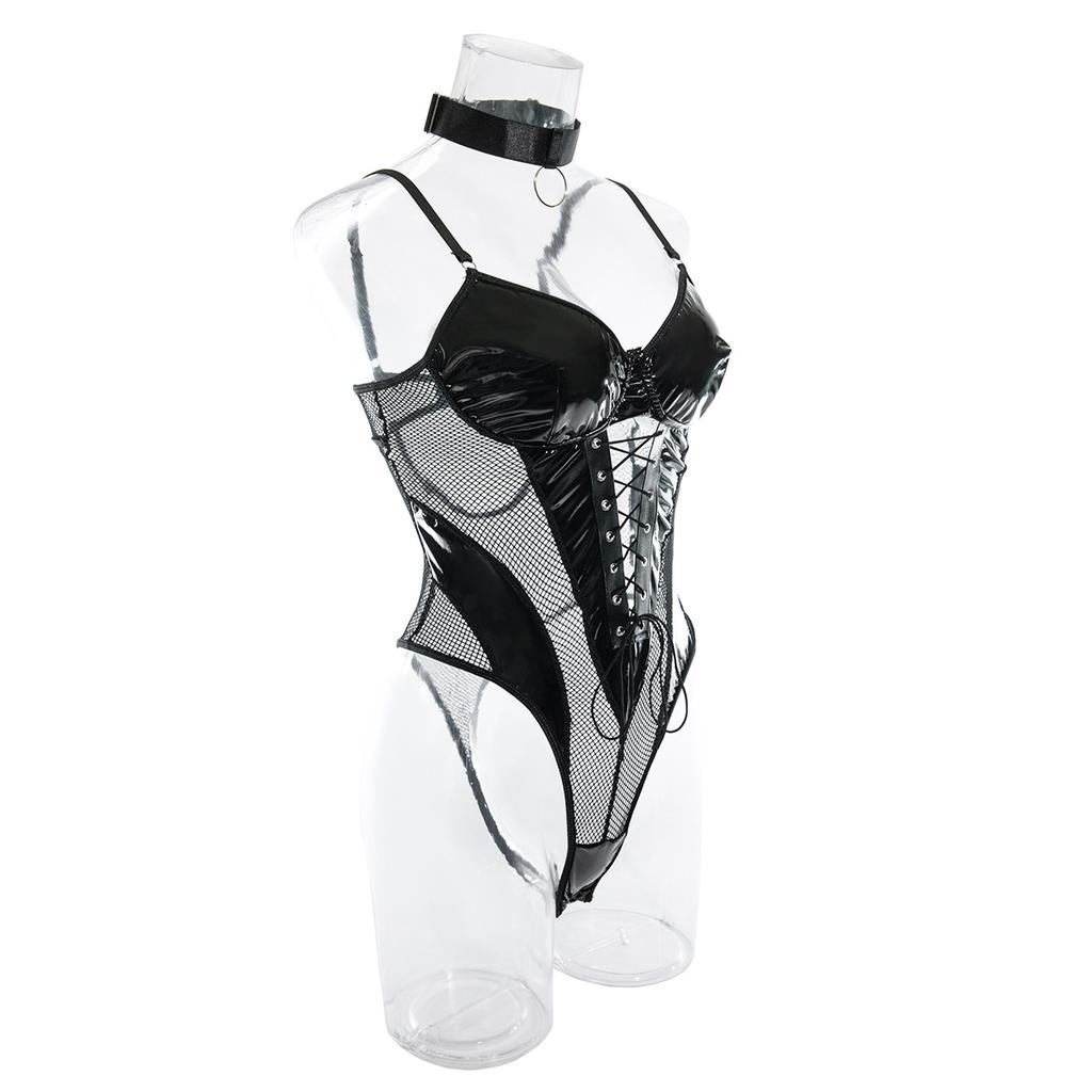 Сексуальный комбинезон из кожаной сетки с вышивкой Сексуальный