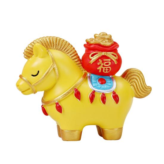 Статуэтка лошади в китайском стиле Золотой слиток Мешок удачи Хурма Медная монета Мультяшная фигурка пони Настольное украшение Фэн-шуй Орнамент