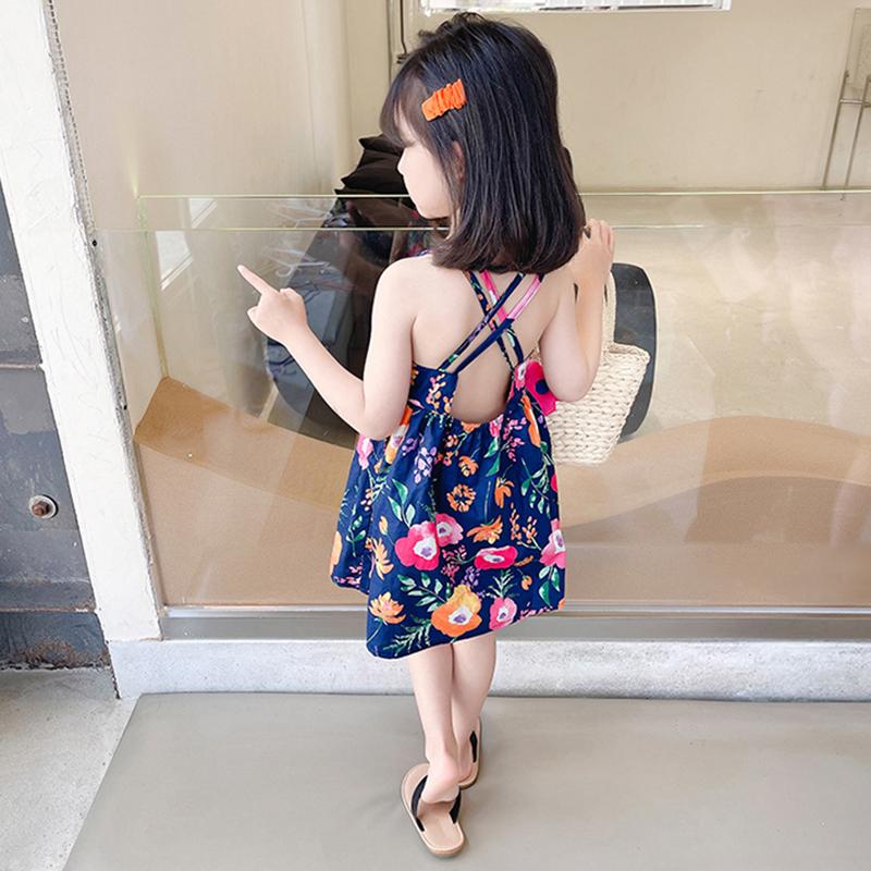 Летнее платье на бретельках без рукавов для девочек, милое платье принцессы, сладкий цветочный принт