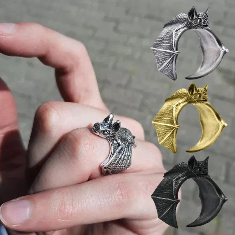 Кольца «Летучая мышь» в стиле ретро для мужчин и женщин в стиле панк, готика, регулируемое кольцо на палец, вечерние украшения в стиле хип-хоп, аксессуары для Хэллоуина