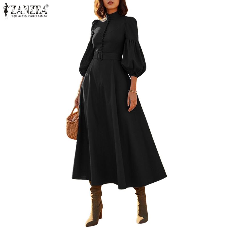 ZANZEA Женское модное платье А-силуэта с элегантным повседневным дизайном, воротником-стойкой и рукавами 3/4