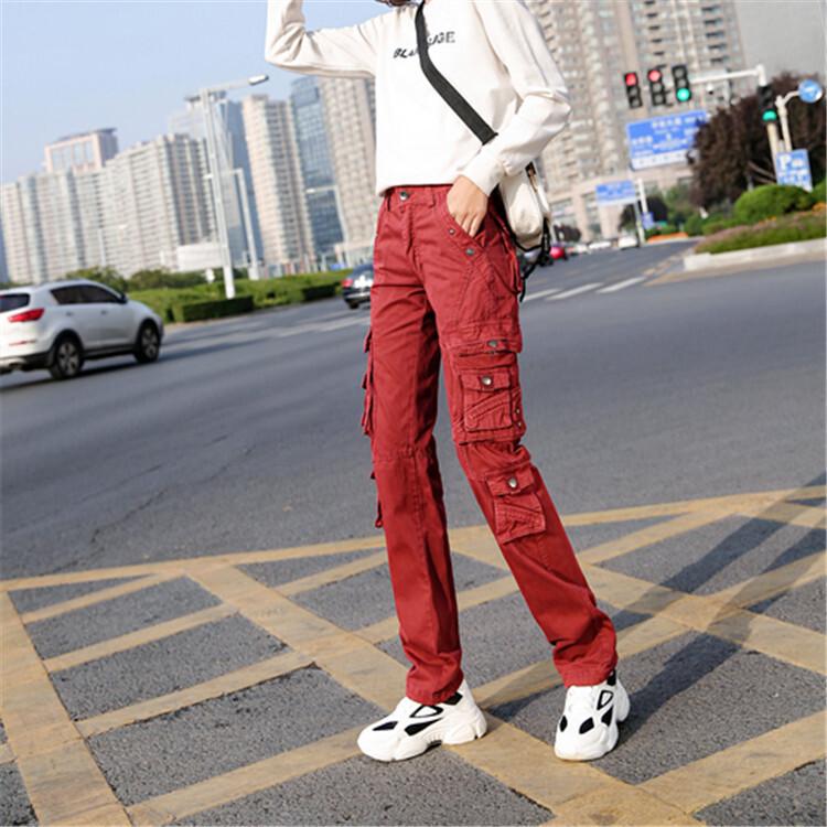 Женские прямые брюки-карго с несколькими карманами, джинсовые комбинезоны, женские модные спортивные штаны для бега, мешковатые брюки, свободные прямые брюки