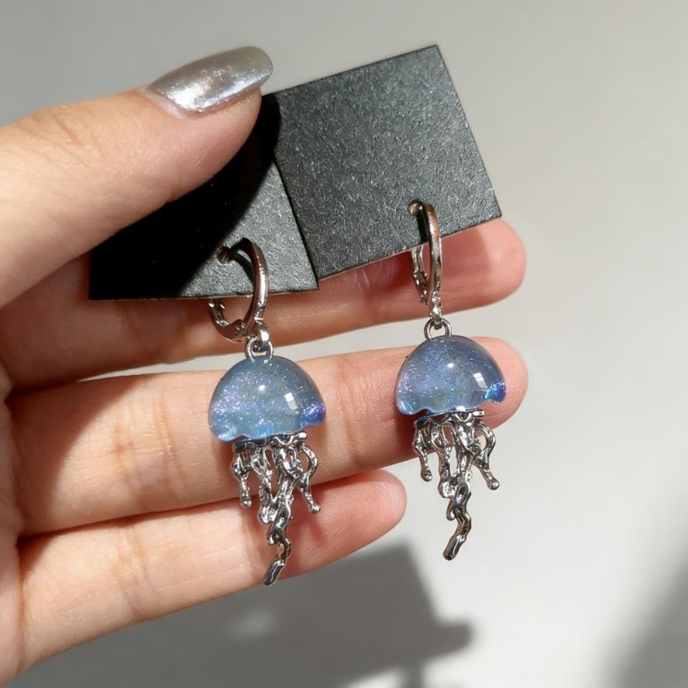 New Geometry Blue Jellyfish Pendant Earrings Necklace Women's Unique Trendy Fashion Sweet Personality Versatile Jewelry Gift