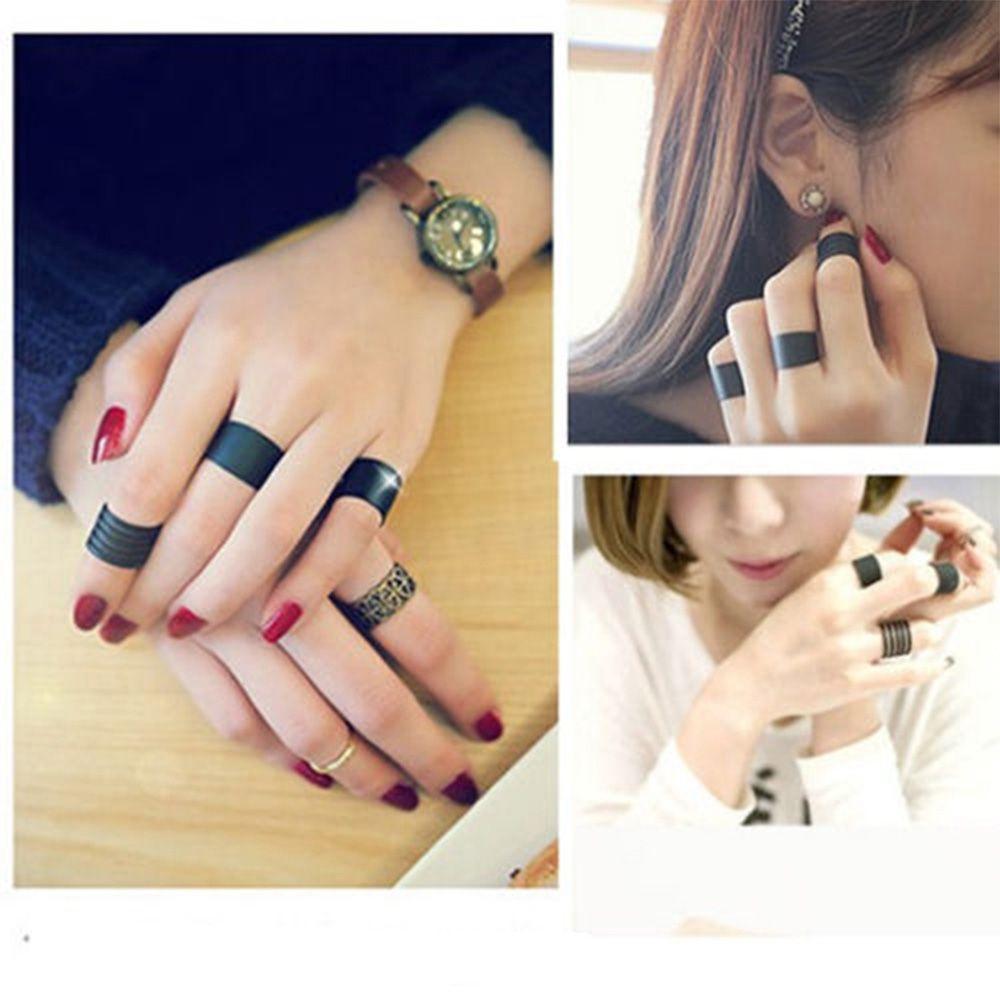 New Finger Plain Band Stack Above Knuckle Ring Black Ring Set Midi
