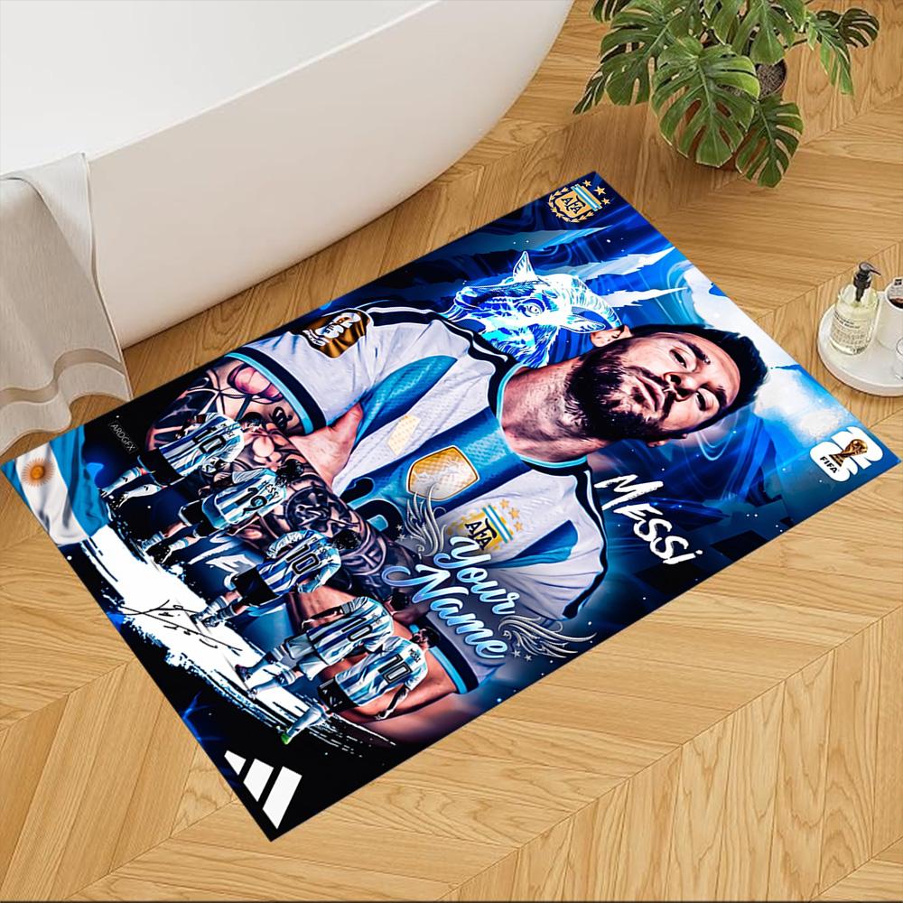 Football Messi Customized Name Floor Mat Suitable for Living Rooms Hallway Playrooms Study room Anti-slip Rug Decorate Offices