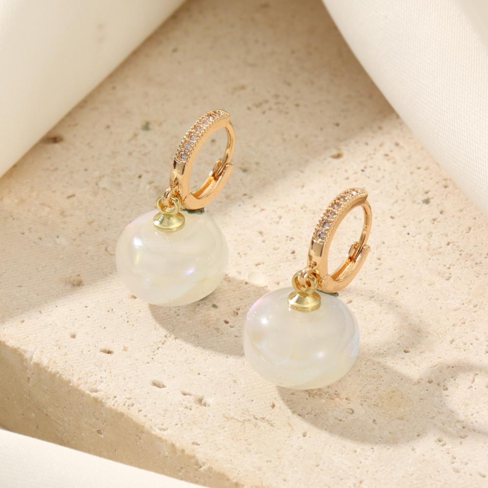 New Fashion Bread Round Big Pearl Dangle Earrings For Women Wedding Jewelry Gift Temperament Cubic Zirconia Eardrop