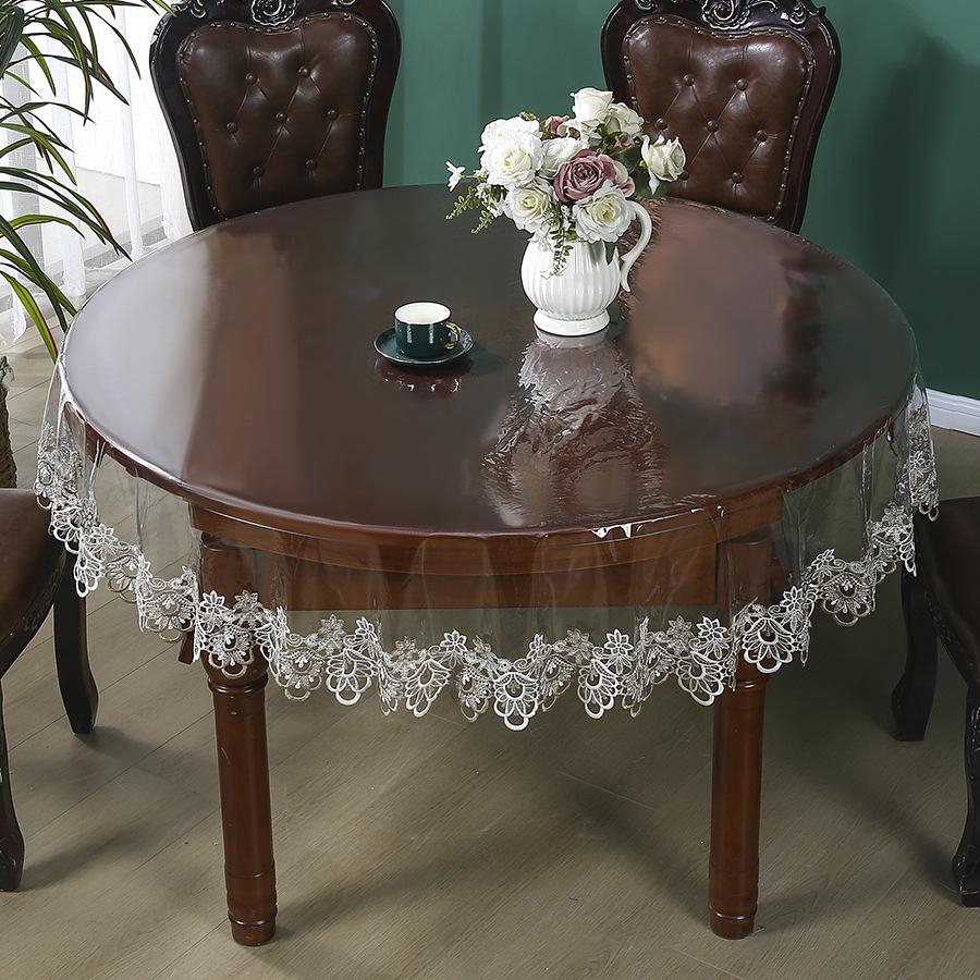 PVC Transparent Table Cloth Waterproof Oilproof Wipeable Lace Edge Design for Rectangular Round Dining Coffee Tables Home