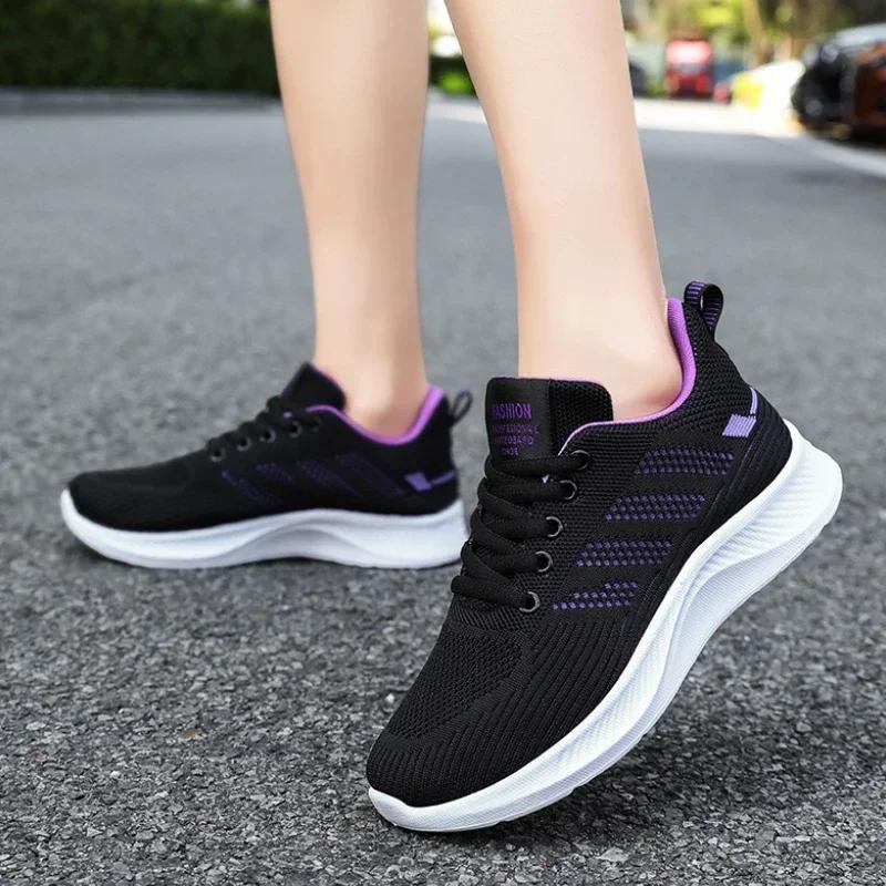 New Women's Shoes Soft Sole Casual Sports Women's Shoes Breathable Single Shoes Flying Weaving Mesh Outdoor Women Running Shoe