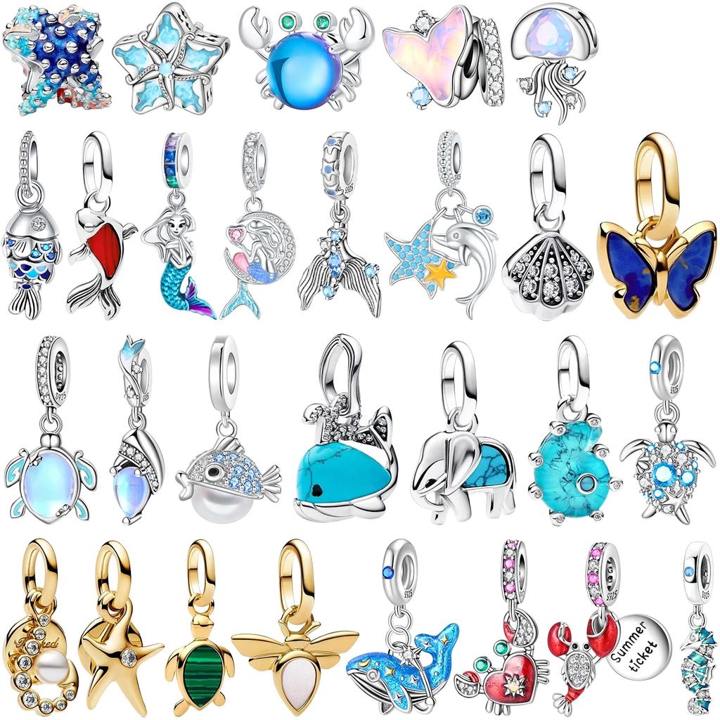 Медные Океанские Шармы Морская Звезда Кит Краб Морской Конёк Бусины Подвеска Подходят для Оригинального Браслета Ожерелья Ювелирные Изделия Новогодний Подарок