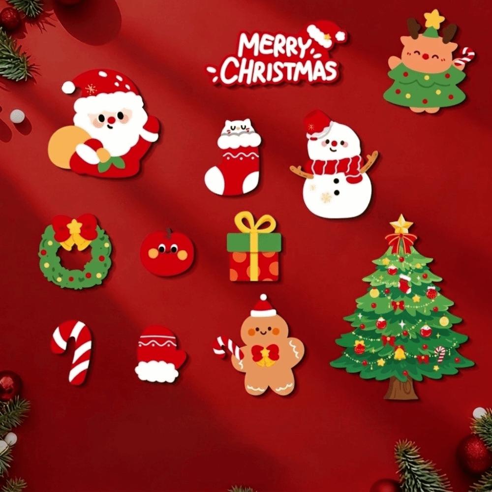 12pcs/set Cartoon Christmas Fridge Magnets Set Animal Magnetic Stickers  Kitchen Cabinet