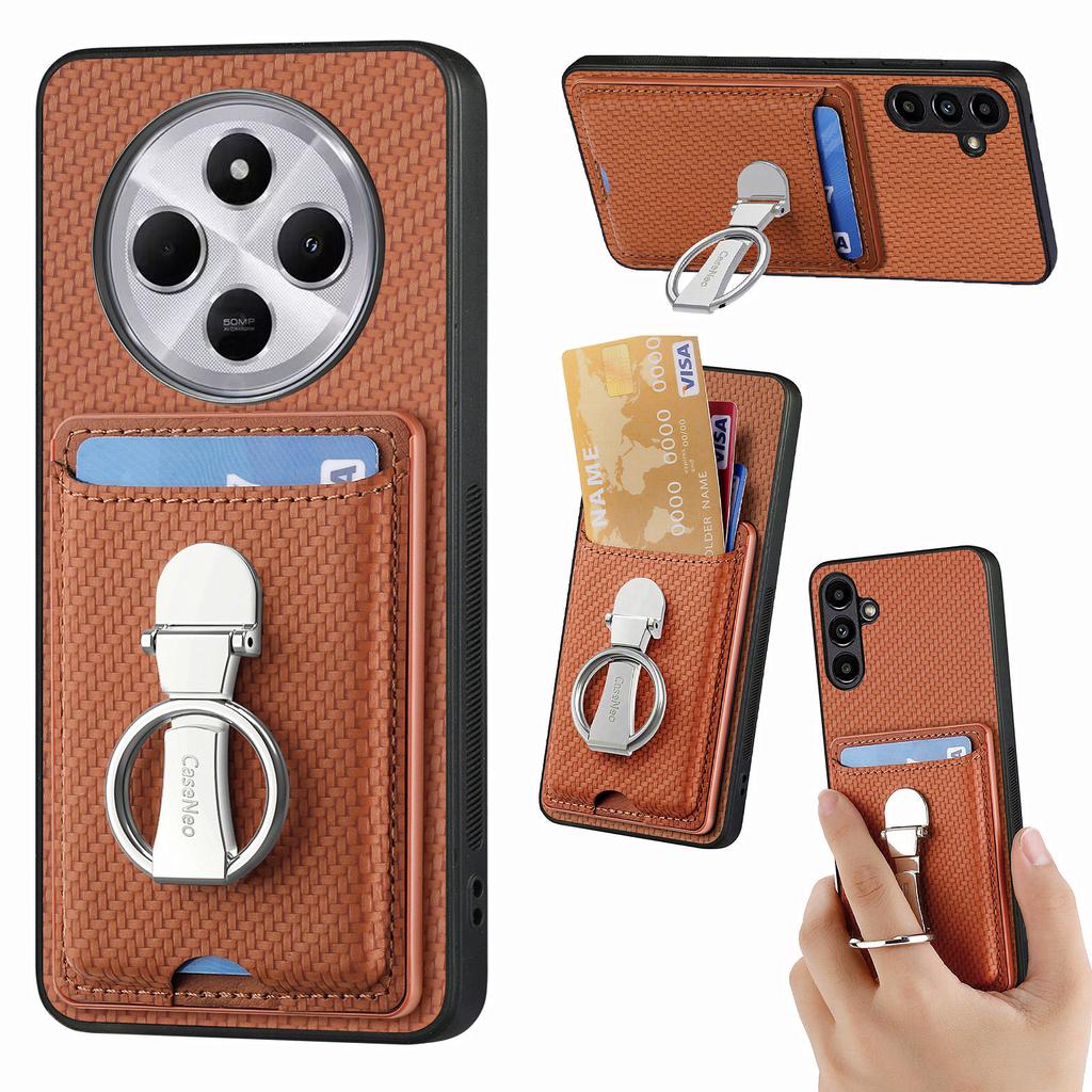 CASENEO C1-9 Phone Case For Xiaomi Redmi 14C 4G/14R 5G/Poco C75 4G Carbon Fiber Texture Leather Back Cover with Card Slots Kickstand