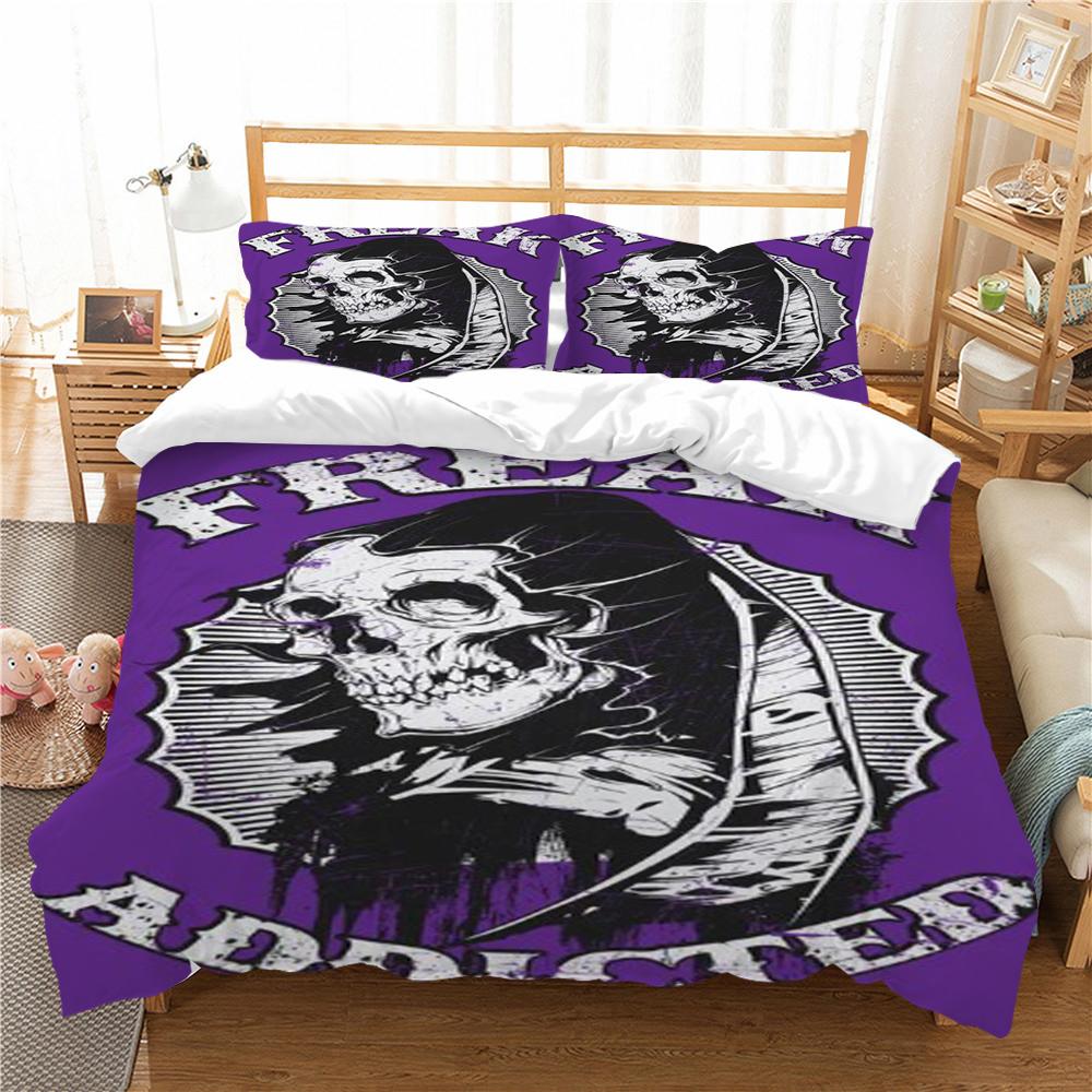Skull Style Duvet Cover Set 3D Skull Printing Bedding Cover Polyester Home Textiles Soft Pillowcase Boy Single Size Bed Set