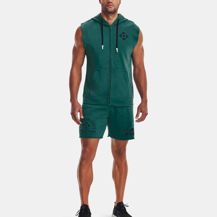 Under Armour Однотонная толстовка с капюшоном на молнии без рукавов для мужчин, цвет зеленый 1377434-722