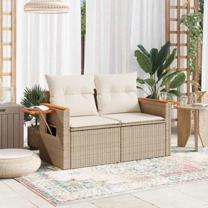 VidaXL Canapé de jardin avec coussins 2 places beige résine tressée 366083
