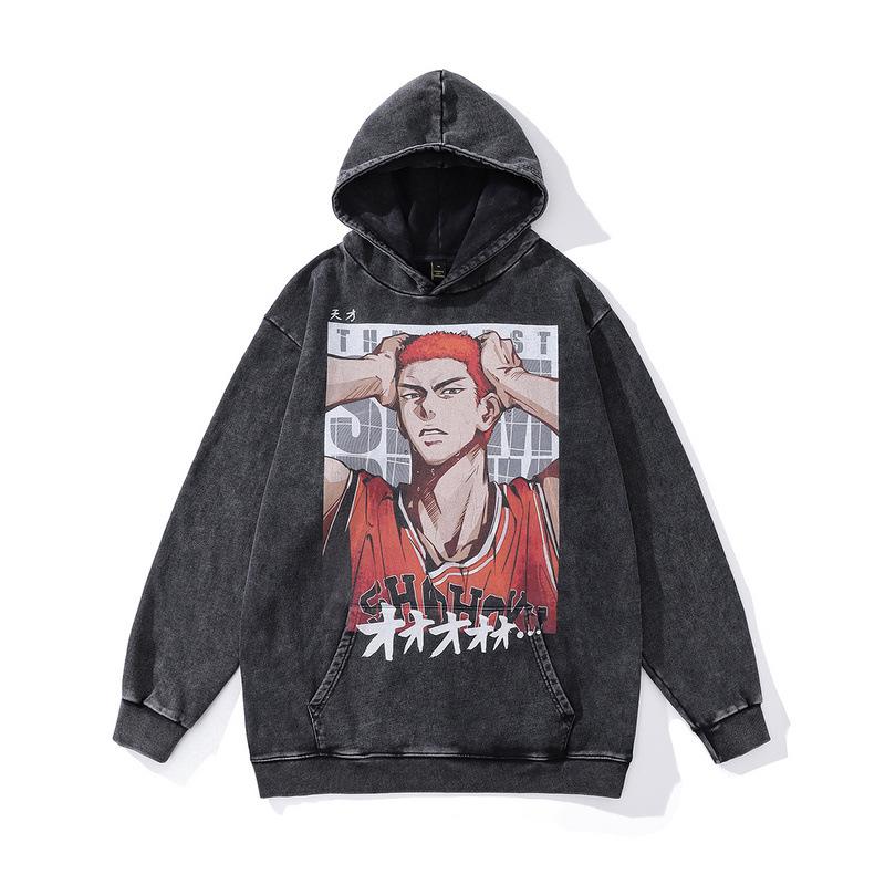 Digital Direct Injection Printing Hooded Sweater American Street Retro Pure Cotton Washed Old Hoodie Men
