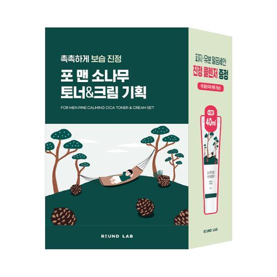 ROUND LAB Успокаивающий тоник/крем для мужчин Pine Tree, набор из 2 предметов (+ В комплект входит 40 мл очищающего средства)
