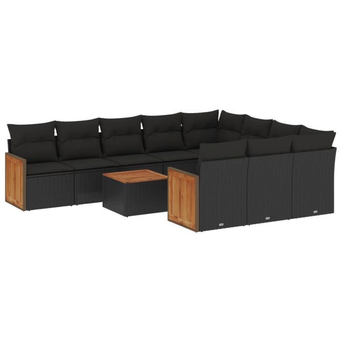 VidaXL Salon de Jardin avec Coussins 11 pcs, Canapés de Terrasse, Ensemble de Meubles de Patio, Mobilier d'Extérieur, Noir 3228022