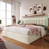 Lit avec cadre de lit LED - MUVOE - 140x200cm - Similicuir blanc - Matelas inclus - Espace de rangement