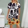 Women Casual Dress Summer Sunflower Print Dresses For Women O-neck Short Sleeve Dress Plus Size