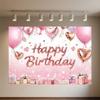 Crown Pink Balloons Background Banner Girls Birthday Party Decorations Flower Photography Backdrop Supplies Photo Shoot Props