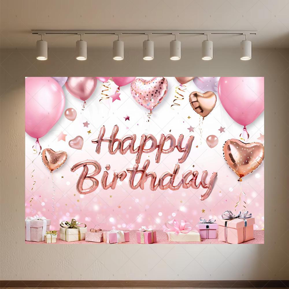 Crown Pink Balloons Background Banner Girls Birthday Party Decorations Flower Photography Backdrop Supplies Photo Shoot Props
