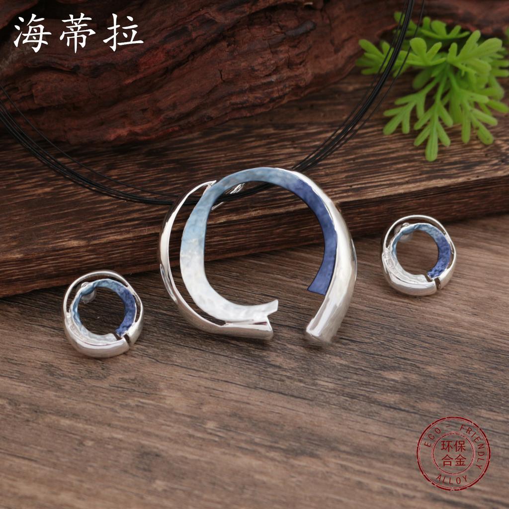 Новый эмалевый цвет полый геометрический круглый набор сережек-пусетов с подвеской, преувеличенное женское кольцо-ожерелье