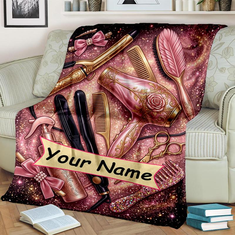 1PC Custom Name Glamorous Beauty Tools blanket versatile,all-season throw suitable for the living room,bedroom,camping,travel,and gift