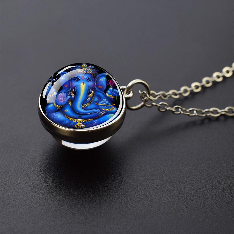 Новый Слон Бог Ганеша ожерелье индуизм буддизм художественные украшения двухсторонний стеклянный шар кулон ожерелье религиозные аксессуары