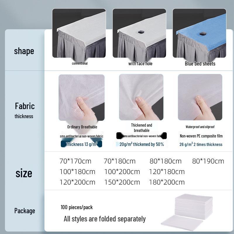 Super Cost-Effective Waterproof & Oil-Proof Disposable Bed Sheets for Beauty Salons, Thickened, 100-Pack, One-Guest-One-Change