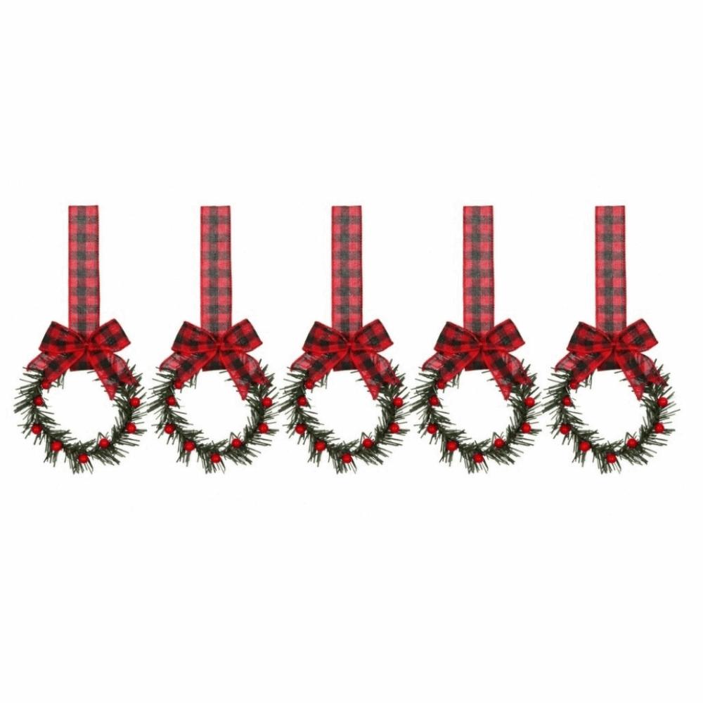 5/6pcs Pine needle Christmas Mini Wreath Pendant Simulation Wreath Hanging Ornaments  Party