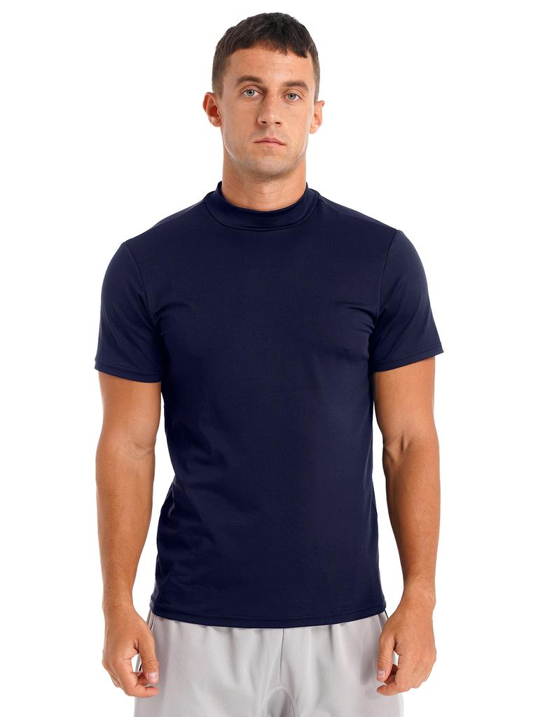 Mens Mock Neck Short Sleeve T Shirt Casual Solid Color Slim Fit Tee Top Undershirt Basic Wear