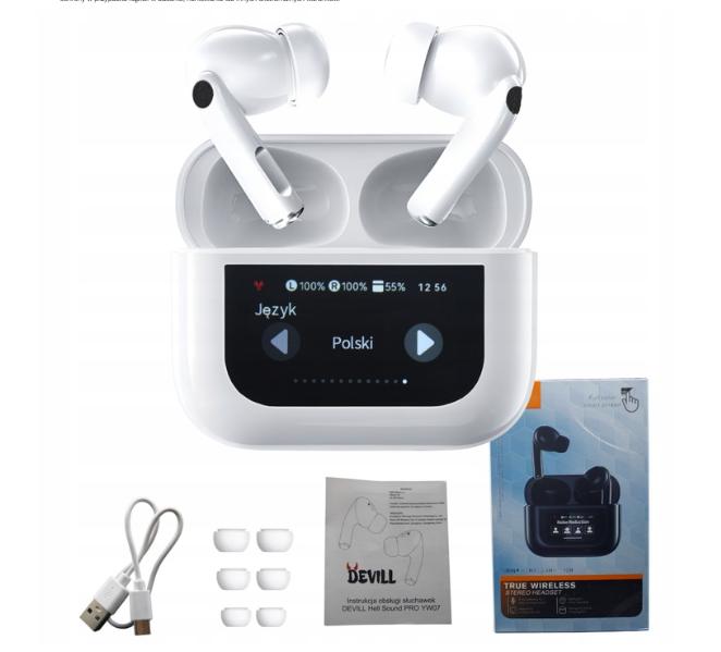 Hell Sound Pro White TWS Earphones with Touchscreen, Anc Noise Cancelling, Microphone and Usb-C Charging Case