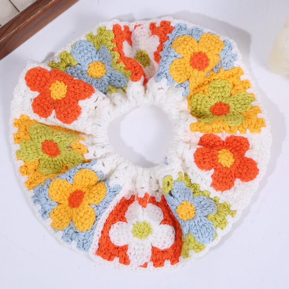 Elastic Crocheted Flower Scrunchies Flores Sweet Hair Tie Exquisite Knitted Hair Rope  Girls