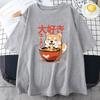 Shiba Inu Enjoying Ramen T-shirts 100% Cotton High Quality Summer Tee-shirt Casual Women/Men Kawaii Tshirt Cute Girls Shirts