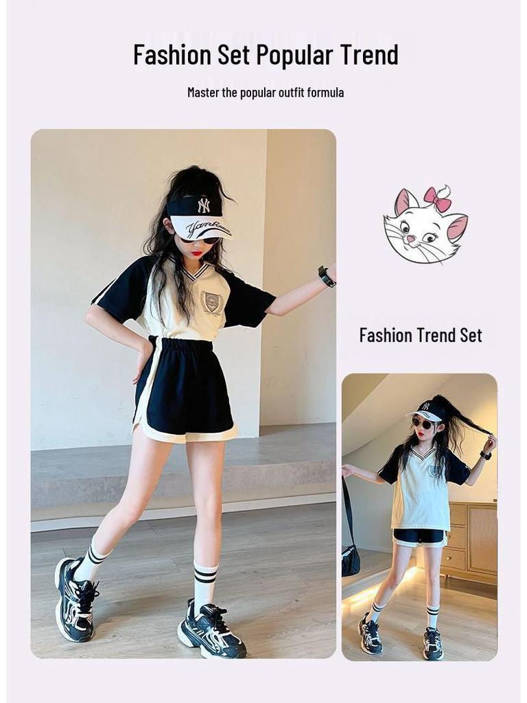 Модная летняя уличная одежда для девочек: Комплект из двух предметов: топ с коротким рукавом и шорты для детей