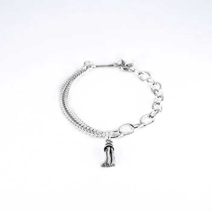 HR 367B_Tassel Half & Half Double Chain Bracelet