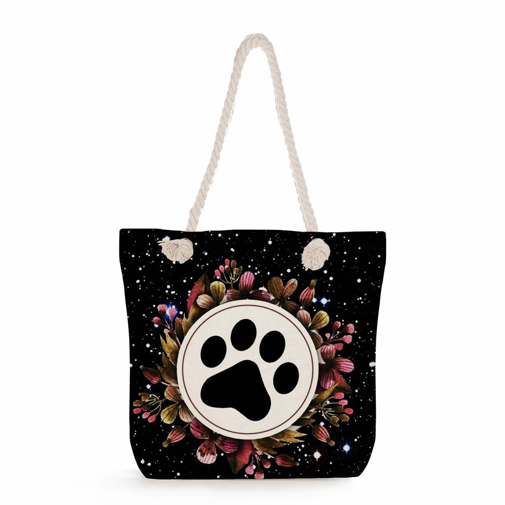 Dog paw print thick rope single-shoulder beach bag 7259 KTB